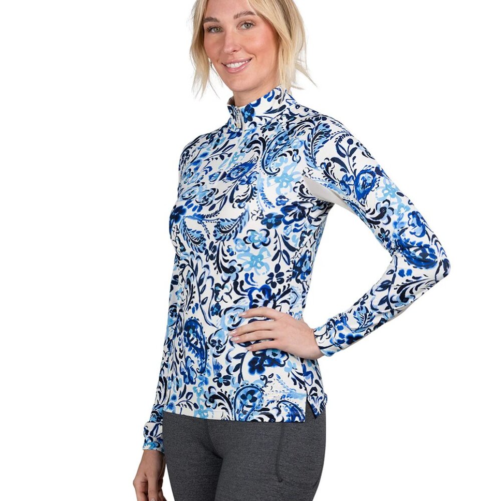 NWT Kastel Denmark Navy Ikat Quarter Zip Long Sleeve Sun Shirt Vented Sz XL